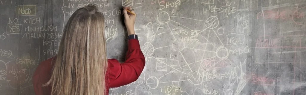 Scriptie theorie afbeelding - Vrouw schrijft op zwart bord